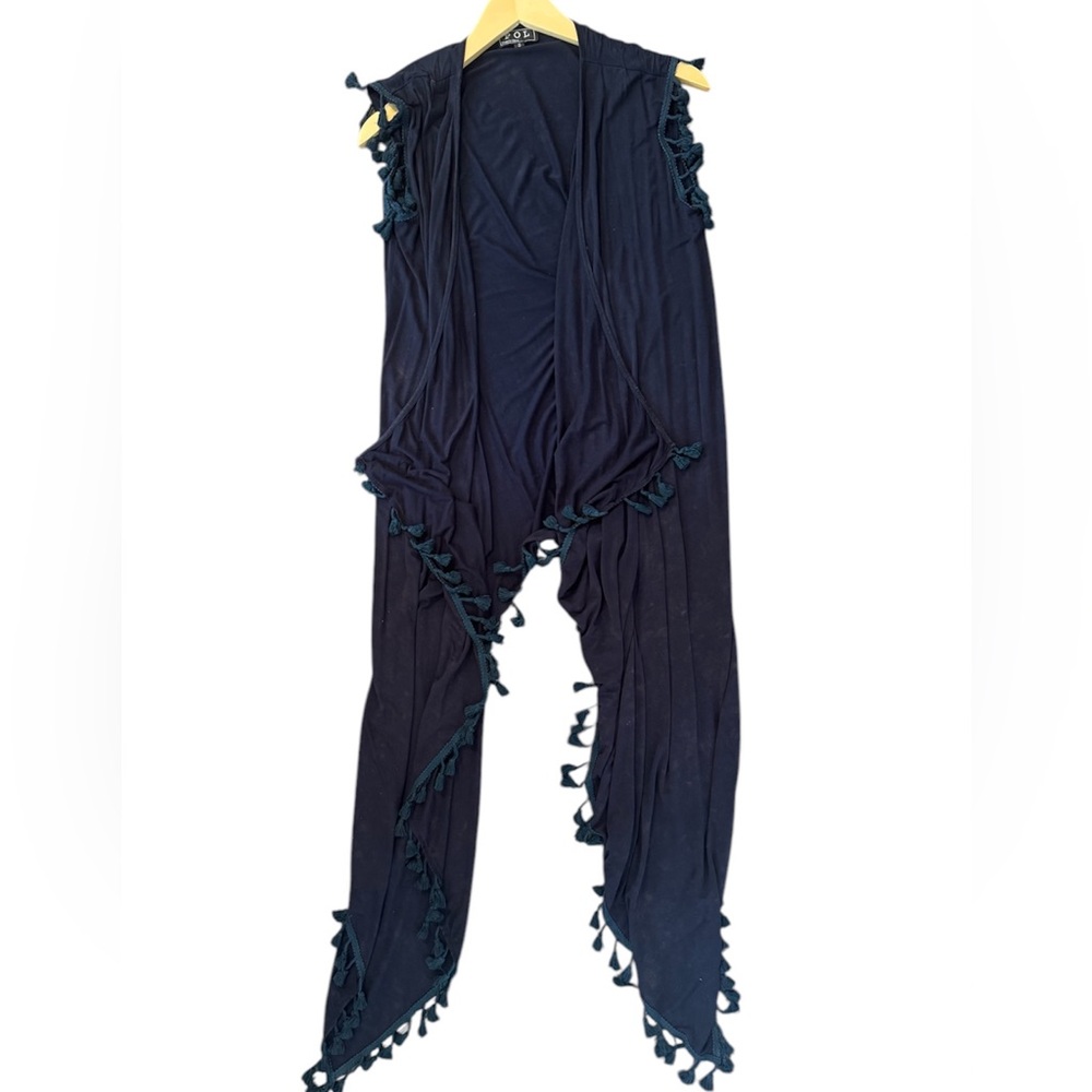 POL High Low Navy Blue Tassel Open Cardigan Size Small